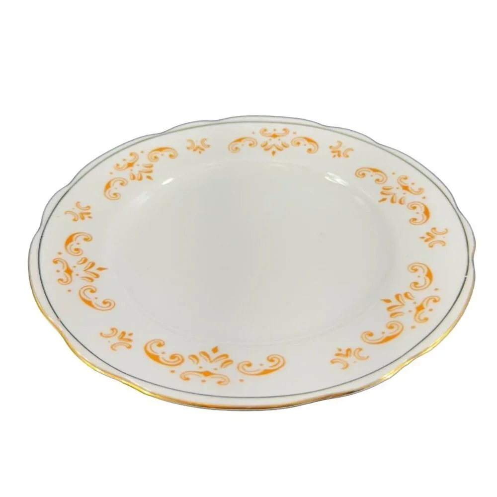 Cmielow Porcelain Ceramic Dish Plate Republic Of Poland Set 5‎ Orange White VTG